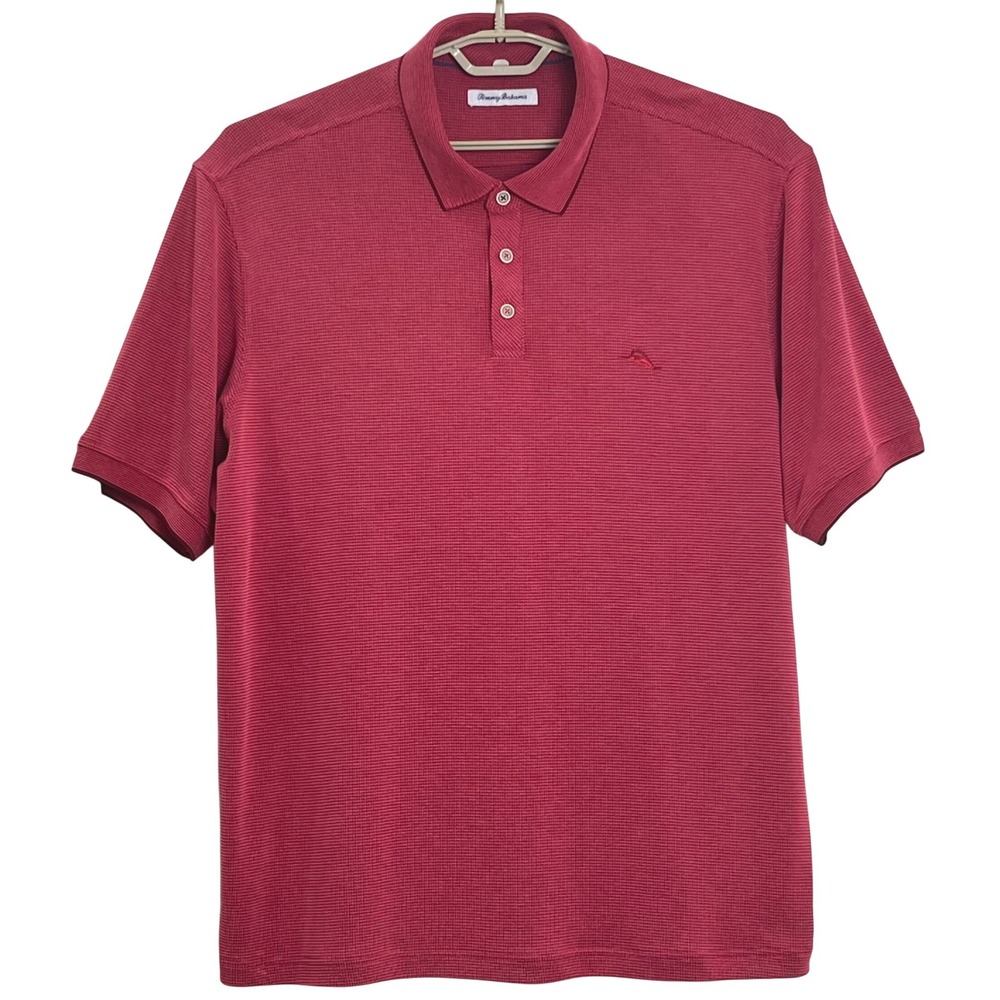 Tommy Bahama Mens Polo Shirt XXL Red Micro Check Textured‎ S/S Modal Blend Soft